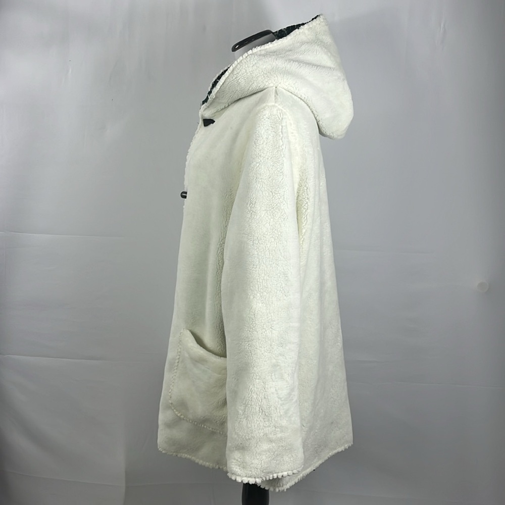 Vintage Nordic Lights Snowflake Green/White Fleece Hooded Reversible Jacket XXL - Picture 11 of 15